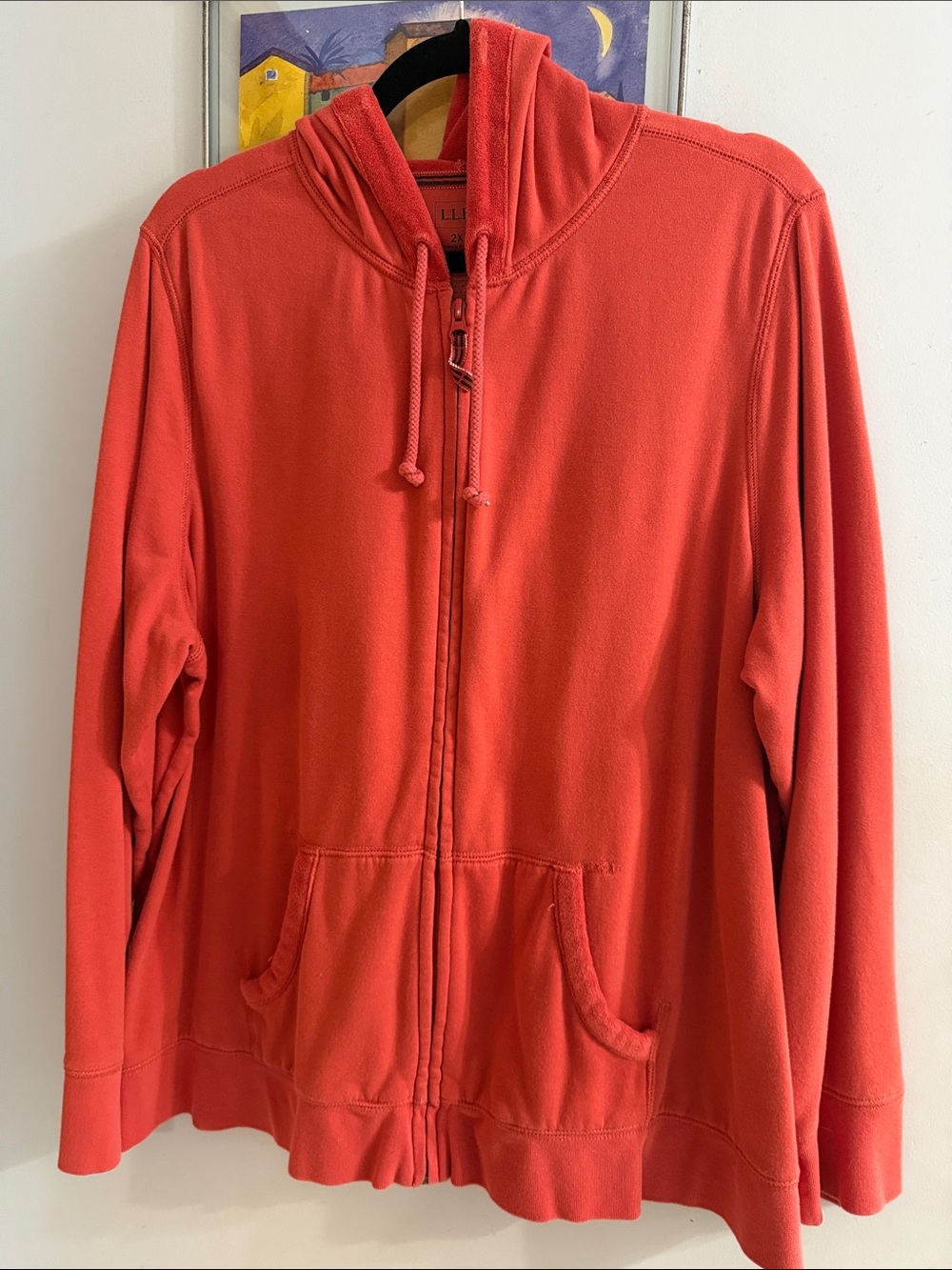 LL Bean full zip hoodie in coral 2X